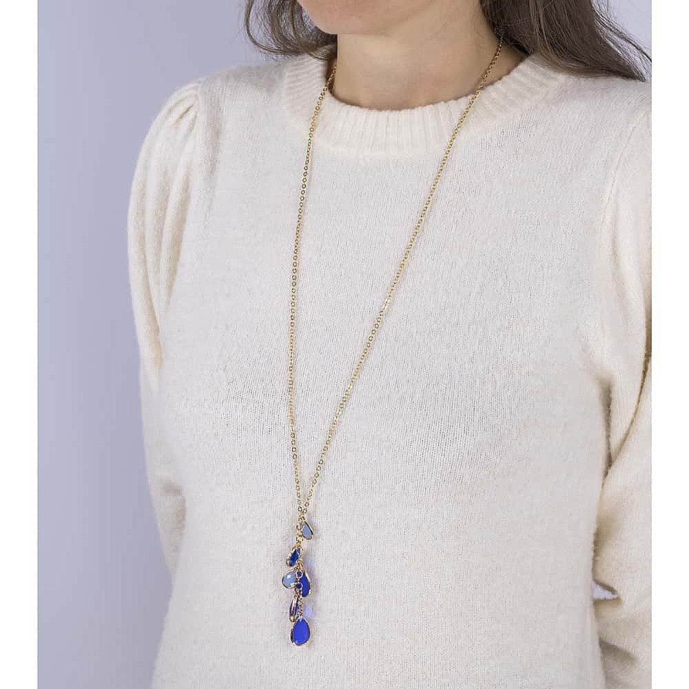 Bijoux collier femme cristal rond bleu - Ref F063 - Collier pendentif femme