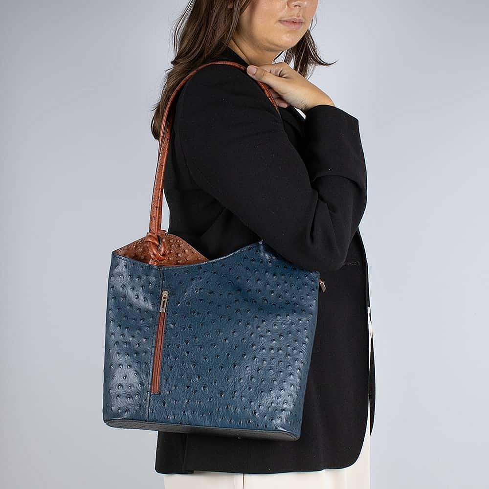 Sac a orders main cuir bleu marine